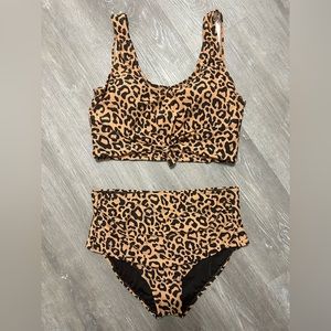 Leopard Coral Reef high waisted two piece swim suit